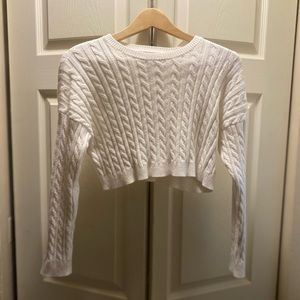 F21 White Knitted Cropped Sweater
